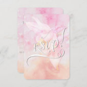 ピンクのカラーコリンビアの花の水彩画ウェディング 出欠カード (正面/裏面)