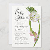 ピンクのカラー リリー エレガント & モダン フラワーデザイン | 白 招待状 (正面)