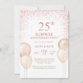 ピンクのカリグラフィーサプライズ 25周年記念 招待状 (正面)