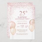 ピンクのカリグラフィーサプライズ 25周年記念 招待状 (正面/裏面)