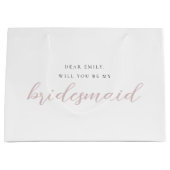ピンクのカリグラフィーブライドメイド提案ギフトバッグ ラージペーパーバッグ (正面)