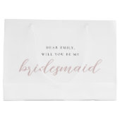 ピンクのカリグラフィーブライドメイド提案ギフトバッグ ラージペーパーバッグ (裏面)