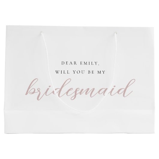 ピンクのカリグラフィーブライドメイド提案ギフトバッグ ラージペーパーバッグ (裏面)