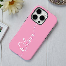 ピンクのカリグラフィー体名入れデザイン iPhone 16 PROケース