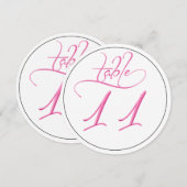 ピンクのカリグラフィー スクリプト ラウンド テーブル ナンバー 11 カード (正面/裏面)
