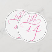 ピンクのカリグラフィー スクリプト ラウンド テーブル ナンバー 14 カード (正面/裏面)