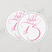 ピンクのカリグラフィー スクリプト ラウンド テーブル ナンバー 15 カード (正面/裏面)