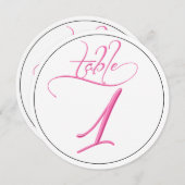 ピンクのカリグラフィー スクリプト ラウンド テーブル ナンバー 1 カード (正面/裏面)
