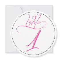 ピンクのカリグラフィー スクリプト ラウンド テーブル ナンバー 1 カード