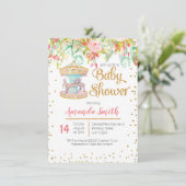 ピンクのカルーセル馬の赤ちゃんシャワーカード 招待状 (スタンド正面)