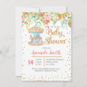 ピンクのカルーセル馬の赤ちゃんシャワーカード 招待状 (正面)