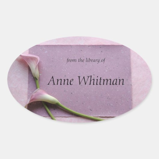 ピンクのカレーリリー蔵書票 楕円形シール (正面)