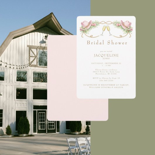 ピンクのカントリー風カウボーイハット 田舎風の結婚式二次会 招待状