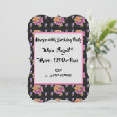 ピンクのカントリー ローズ フラワーの40歳の誕生日招待状 招待状 (スタンド正面)