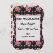 ピンクのカントリー ローズ フラワー 40歳の誕生日招待状 招待状 (正面/裏面)