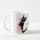 ピンクのカーテンが気になる猫 コーヒーマグカップ (左)