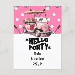 ピンクのカートに乗るゴルフの40歳の誕生日 女性ゴルファー ポストカード