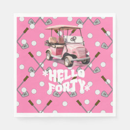 ピンクのカートの女性ゴルファーとゴルフ40th誕生日 スタンダードランチョンナプキン