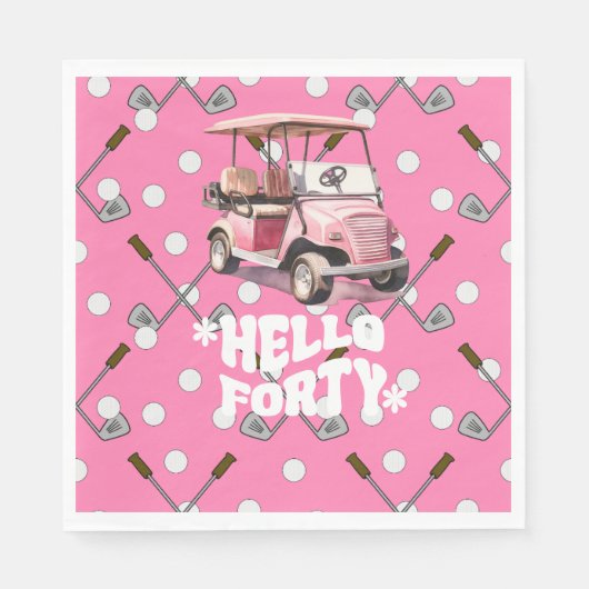 ピンクのカートの女性ゴルファーとゴルフ40th誕生日 スタンダードランチョンナプキン (正面)