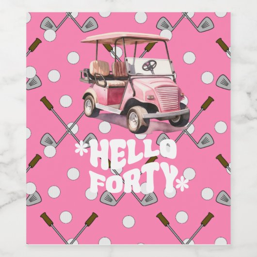 ピンクのカートの女性ゴルファーとゴルフ40th誕生日 ワインラベル (シングルラベル)