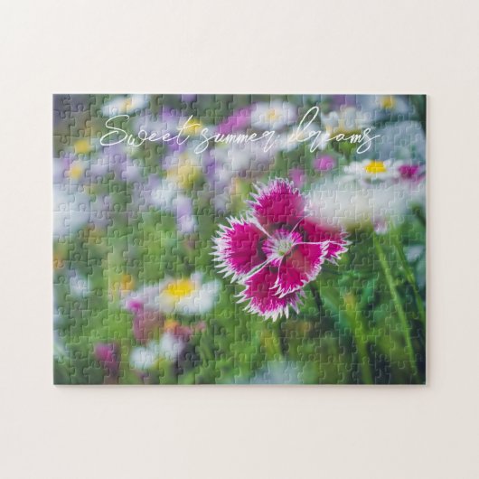 ピンクのカーネーションとデイジー ジグソーパズル (横)