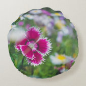 ピンクのカーネーションとデイジー ラウンドクッション (裏面)