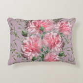 ピンクのカーネーションと葉の中間ピンクの背景 アクセントクッション (正面)