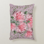 ピンクのカーネーションと葉の中間ピンクの背景 アクセントクッション (正面(垂直))
