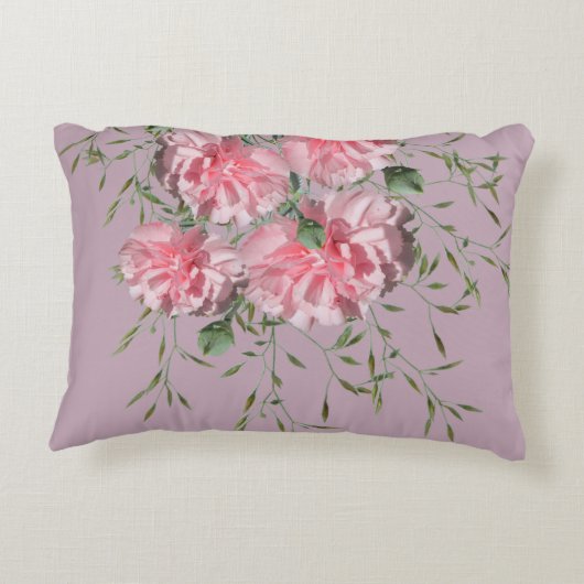 ピンクのカーネーションと葉の中間ピンクの背景 アクセントクッション (裏面)