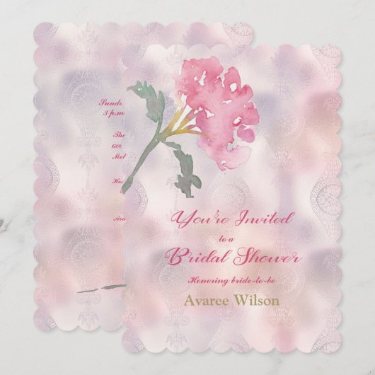 ピンクのカーネーションのブライダルシャワー 招待状 (正面/裏面)