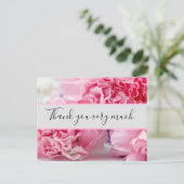 ピンクのカーネーションの背感謝してい景を表示 ポストカード (スタンド正面)