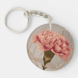 ピンクのカーネーションの花とゴールド キーホルダー