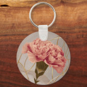 ピンクのカーネーションの花とゴールド キーホルダー (正面)