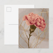 ピンクのカーネーションの花とゴールド ポストカード (正面/裏面)