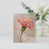 ピンクのカーネーションの花とゴールド ポストカード (スタンド正面)