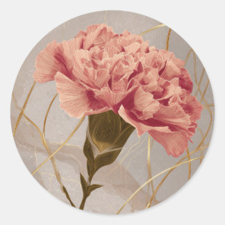 ピンクのカーネーションの花とゴールド ラウンドシール