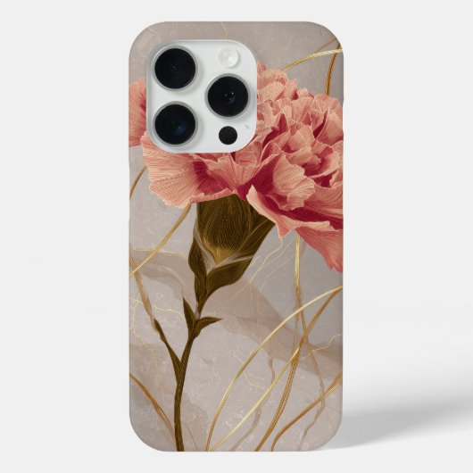 ピンクのカーネーションの花とゴールド Case-Mate iPhoneケース (裏面)