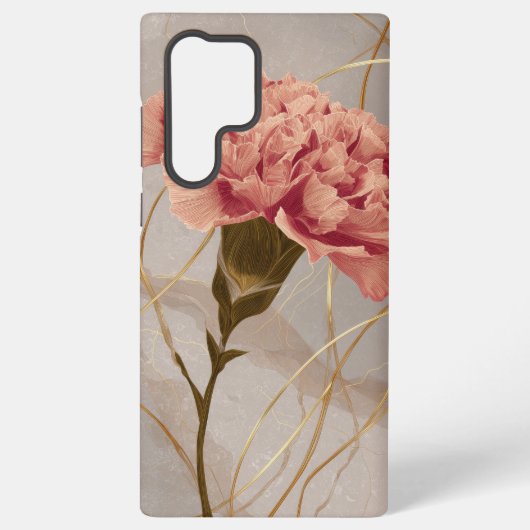 ピンクのカーネーションの花とゴールド SAMSUNG GALAXYケース (裏面)