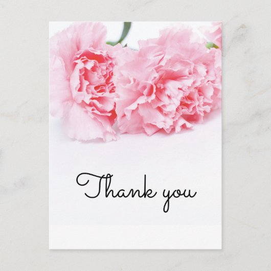 ピンクのカーネーションの花のサンキューカード- エレガント ポストカード (正面)