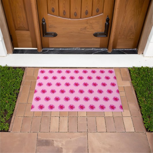 ピンクのカーネーションの花のシームレスなパターンをdoormat ドアマット (室外)