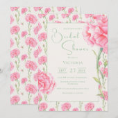 ピンクのカーネーションの花のブライダルシャワーの招待状 招待状 (正面/裏面)