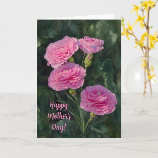 ピンクのカーネーションの花の母の日のカード カード (黄色い花)