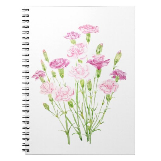 ピンクのカーネーションの花の水色 ノートブック (正面)