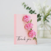ピンクのカーネーションの花の背景サンキューカード ポストカード (スタンド正面)