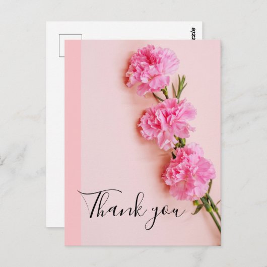 ピンクのカーネーションの花の背景サンキューカード ポストカード (正面/裏面)