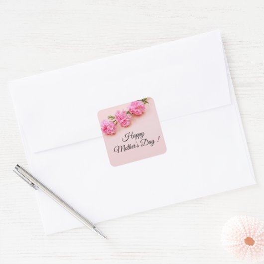ピンクのカーネーションの花母の日ママのピンク スクエアシール (封筒)