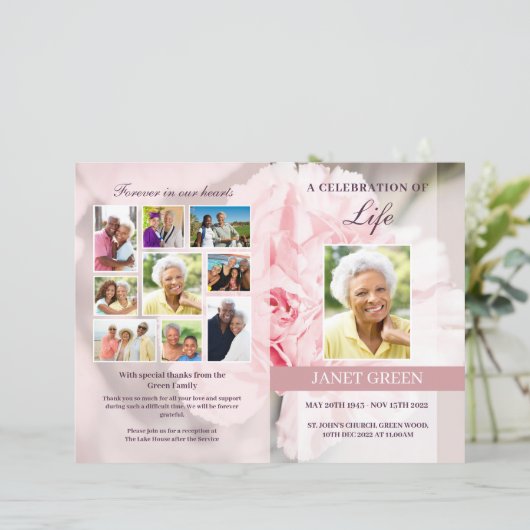 ピンクのカーネーションを使った葬儀プログラムテンプレート (スタンド正面)