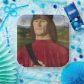 ピンクのカーネーションを持つ強い男（ルネサンス美術） ペーパープレート (パーティー)