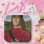 ピンクのカーネーションを持つ強い男（ルネサンス美術） ペーパープレート (パーティー)