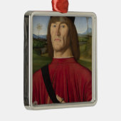 ピンクのカーネーションを持つ強い男（ルネサンス美術） メタルオーナメント (右)